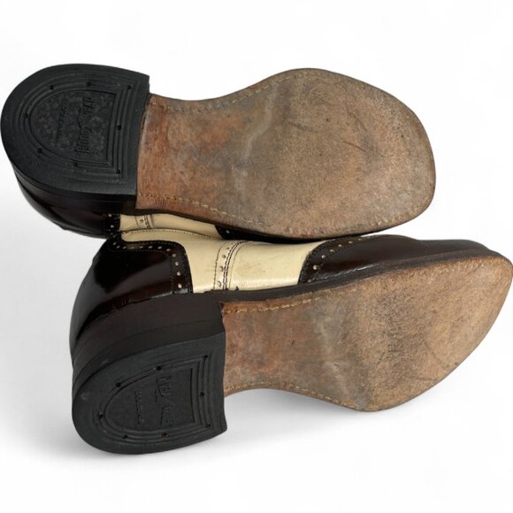 Vintage Brown Ivory Wingtip Leather Shoes Men's 8.5 Lace Up Oxfords Goodyear - Picture 13 of 14